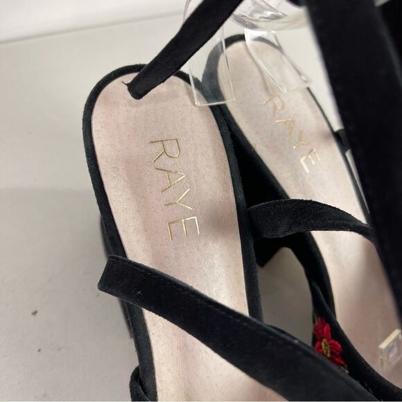 RAYE Black Suede Red Floral Embroidered Wrap Around Heeled Sandals Size 8.5 - Picture 5 of 11
